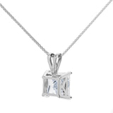14K Solid White Gold Pendant Necklace | Princess Cut Cubic Zirconia Solitaire | 2 Carat | 18 Inch .60mm Box Link Chain