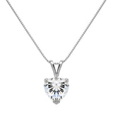 14K Solid White Gold Pendant Necklace | Heart Cut Cubic Zirconia Solitaire | 2 Carat | 18 Inch .60mm Box Link Chain