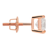 14K Solid Rose Gold Stud Earrings | Princess Cut Cubic Zirconia | Screw Back Posts | 1.0 CTW