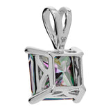 14K Solid White Gold Pendant Only | Princess Cut Rainbow Mystic Cubic Zirconia Solitaire | 2 Carat