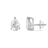 14K Solid White Gold Solitaire Stud Earrings | Pear Cut Cubic Zirconia | Screw Back Posts | 3.0 CTW | With Gift Box