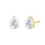 14K Solid Yellow Gold Solitaire Stud Earrings | Pear Cut Cubic Zirconia | Screw Back Posts | 3.0 CTW | With Gift Box