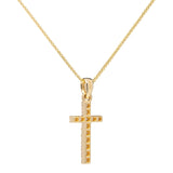 14K Solid Yellow Gold Cross | Pave Round Cut Cubic Zirconia Pendant Necklace | 15mm Long .30 CTW | 18 Inch .60mm Box Link Chain | With Gift Box