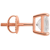 14K Solid Rose Gold Stud Earrings | Princess Cut Cubic Zirconia | Screw Back Posts | 3.0 CTW