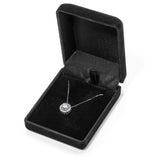 14K Solid White Gold Pendant Necklace | Round "Halo" Cubic Zirconia Solitaire | 1.0 CT center, 1.24 CTW | 16 Inch .60mm Box Link Chain