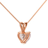 14K Solid Rose Gold Pendant Necklace | Heart Cut Cubic Zirconia Solitaire | 2 Carat | 16 Inch .60mm Box Link Chain