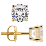 14K Solid Yellow Gold Stud Earrings | Round Cut Cubic Zirconia | Screw Back Posts | 2.0 CTW