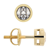 14K Solid Yellow Gold | Round Cut Cubic Zirconia Stud Earrings | .92 CTW Bezel Set | Screw Back Posts