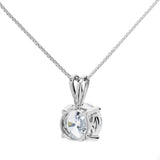 14K Solid White Gold Pendant Necklace | Round Cut Cubic Zirconia Solitaire | 2.0 Carat | 18 Inch .60mm Box Link Chain