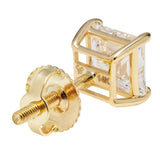 14K Solid Yellow Gold Stud Earrings | Princess Cut Cubic Zirconia | Screw Back Posts | 3.0 CTW