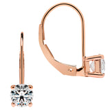 14K Solid Rose Gold Earrings | Round Cut Cubic Zirconia | Leverback Drop Dangle Basket Setting | .92 CTW