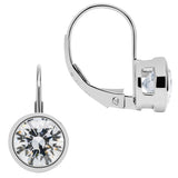 14K Solid White Gold Earrings | Round Cut Bezel Set Cubic Zirconia | Leverback Drop Dangle Setting | 2.0 CTW