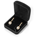 14K Solid Yellow Gold Leverback Earrings | Round "Halo" Cubic Zirconia | Drop Dangle Basket Setting | .63 CT center, 1.0 CTW each, 2.0 CTW pair