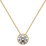 14K Solid Yellow Gold Pendant Necklace | Bezel Set Round Cut Cubic Zirconia Solitaire | 1.5 Carat | 16 Inch .60mm Box Link Chain