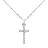 14K Solid White Gold Cross | Pave Round Cut Cubic Zirconia Pendant Necklace | 15mm Long .30 CTW | 16 Inch .60mm Box Link Chain | With Gift Box