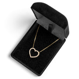 14K Solid Yellow Gold Open Heart Pendant | Pave Round Cut Cubic Zirconia Necklace| .35 CTW | 16 Inch Box Link Chain | With Gift Box