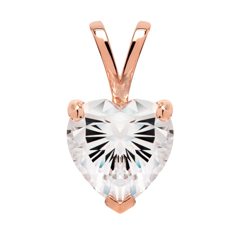 14K Solid Rose Gold Pendant Only | Heart Cut Cubic Zirconia Solitaire | 2.0 Carat