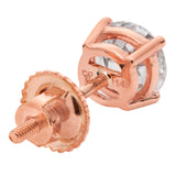 14K Solid Rose Gold Stud Earrings | Round Cut Cubic Zirconia | Screw Back Posts | 1.50 CTW