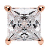 14K Solid Rose Gold Stud Earrings | Princess Cut Cubic Zirconia | Screw Back Posts | 1.0 CTW