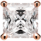 14K Solid Rose Gold Stud Earrings | Princess Cut Cubic Zirconia | Screw Back Posts | 2.0 CTW