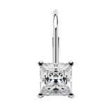 14K Solid White Gold Earrings | Princess Cut Cubic Zirconia | Leverback Drop Dangle Basket Setting | 2.0 CTW