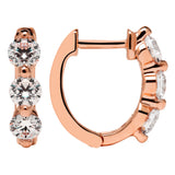 14K Solid Rose Gold Earrings | Round Cut Huggie Hoop 3-Stone Cubic Zirconia | .48 CTW