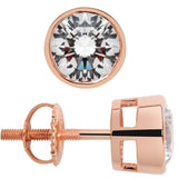 14K Solid Rose Gold | Round Cut Cubic Zirconia Stud Earrings | 2.0 CTW Bezel Set | Screw Back Posts