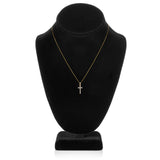 14K Solid Yellow Gold Cross | Pave Round Cut Cubic Zirconia Pendant Necklace | 15mm Long .30 CTW | 18 Inch .60mm Box Link Chain | With Gift Box