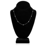 14K Solid White Gold Cubic Zirconia Station Necklace | 18 Inch Length Cable Rolo Chain