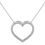 14K Solid White Gold Open Heart Pendant | Pave Round Cut Cubic Zirconia Necklace| .35 CTW | 16 Inch Box Link Chain | With Gift Box