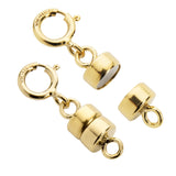 Yellow Gold Filled Round Magnetic Clasp Converter for Necklace or Bracelet with Spring Ring, 2 Clasps