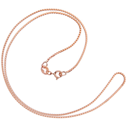 14K Solid Rose Gold Necklace | Box Link Chain | 14 Inch Length | 1.0mm Thick