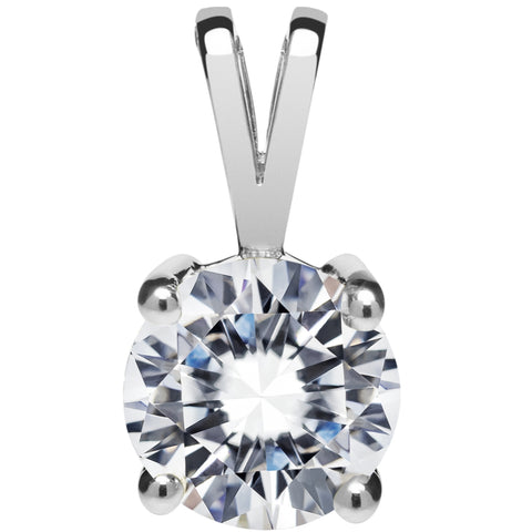 14K Solid White Gold Pendant Only | Round Cut Cubic Zirconia Solitaire | 1.0 Carat