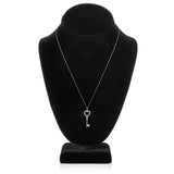 14K Solid White Gold Key to my Heart Pendant | Pave Round Cut Cubic Zirconia Pendant| .20 CTW | 18 Inch Box Link Chain | With Gift Box