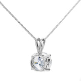 14K Solid White Gold Pendant Necklace | Round Cut Cubic Zirconia Solitaire | 2.0 Carat | 16 Inch .60mm Box Link Chain