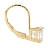 14K Solid Yellow Gold Earrings | Round Cut Cubic Zirconia | Leverback Drop Dangle Basket Setting | 2.0 CTW