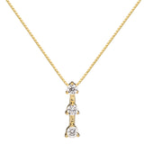 14K Solid Yellow Gold Pendant Necklace | Round Cut Cubic Zirconia 3-Stone "Trilogy" | .22 CTW, Diamond Equivalent | 16 Inch Box Link Chain