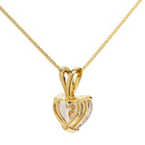 14K Solid Yellow Gold Pendant Necklace | Heart Cut Cubic Zirconia Solitaire | 2 Carat | 18 Inch .60mm Box Link Chain