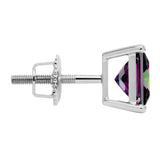 14K Solid White Gold Princess Cut Rainbow Mystic Cubic Zirconia Stud Earrings | 4.0 CTW | Screw Back Posts