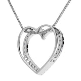 14K Solid White Gold Open Heart Pendant | Pave Round Cut Cubic Zirconia Necklace| .35 CTW | 16 Inch Box Link Chain | With Gift Box