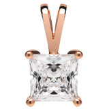 14K Solid Rose Gold Pendant Only | Princess Cut Cubic Zirconia Solitaire | 1.0 Carat