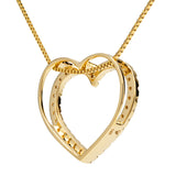 14K Solid Yellow Gold Open Heart Pendant | Pave Round Cut Cubic Zirconia Necklace| .35 CTW | 18 Inch Box Link Chain | With Gift Box
