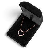 14K Solid Rose Gold Open Heart Pendant | Pave Round Cut Cubic Zirconia Necklace| .35 CTW | 16 Inch Box Link Chain | With Gift Box