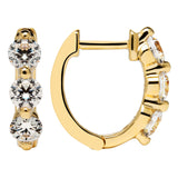 14K Solid Yellow Gold Earrings | Round Cut Huggie Hoop 3-Stone Cubic Zirconia | .48 CTW