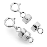 Sterling Silver Round Magnetic Clasp Converter for Necklace or Bracelet with Spring Ring, 2 Clasps