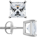 14K Solid White Gold Stud Earrings | Princess Cut Cubic Zirconia | Screw Back Posts | 4.0 CTW