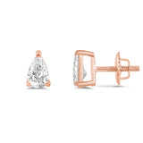 14K Solid Rose Gold Solitaire Stud Earrings | Pear Cut Cubic Zirconia | Screw Back Posts | 0.5 CTW | With Gift Box