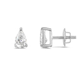 14K Solid White Gold Solitaire Stud Earrings | Pear Cut Cubic Zirconia | Screw Back Posts | 0.5 CTW | With Gift Box