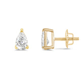 14K Solid Yellow Gold Solitaire Stud Earrings | Pear Cut Cubic Zirconia | Screw Back Posts | 0.5 CTW | With Gift Box