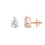 14K Solid Rose Gold Solitaire Stud Earrings | Pear Cut Cubic Zirconia | Screw Back Posts | 2.0 CTW | With Gift Box